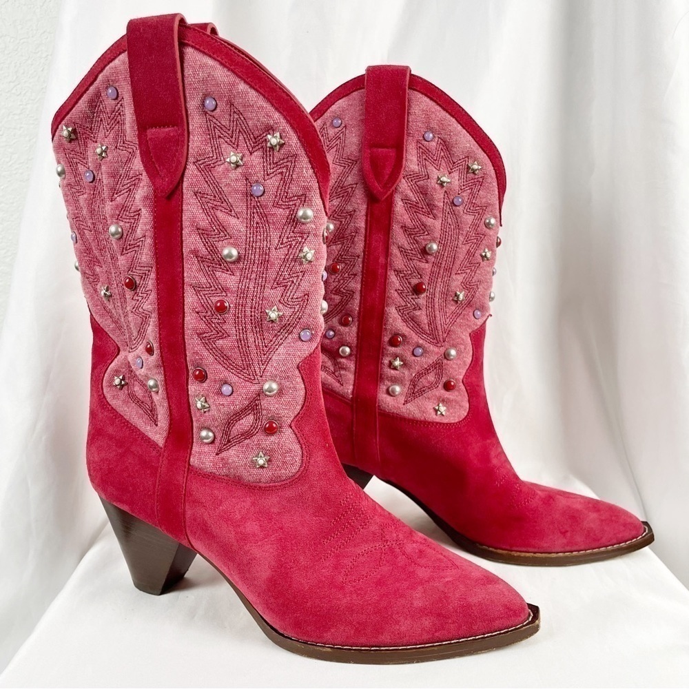 Isabel Marant Luliette Studded Embellished Suede Leather Western Cowboy Boots